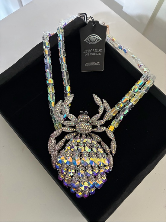 eye candy Jewelry - Eye Candy Iridescent Crystal Spider Pendant Necklace - Silver Tone